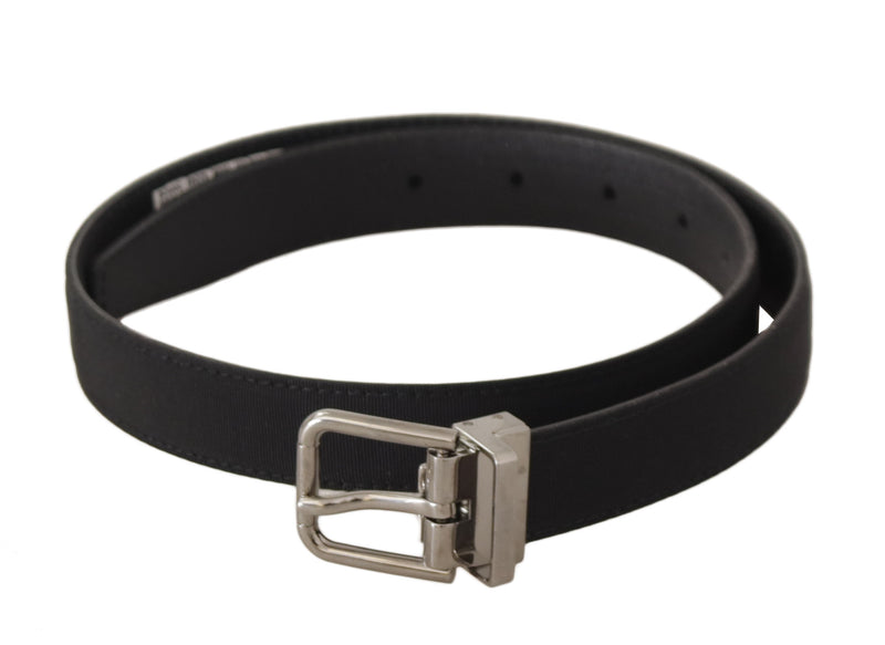 Black Canvas Leather Silver Tone Metal Buckle Belt-Dolce & Gabbana-LabelTerrace.com