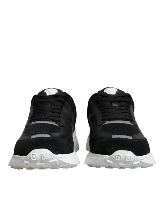 Black Canvas Quad Fabric Medusa Low Top Sneaker Shoes-Versace-LabelTerrace.com