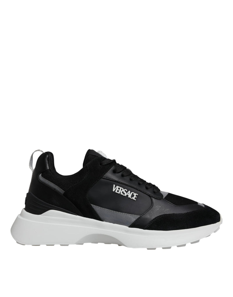 Black Canvas Quad Fabric Medusa Low Top Sneaker Shoes-Versace-LabelTerrace.com