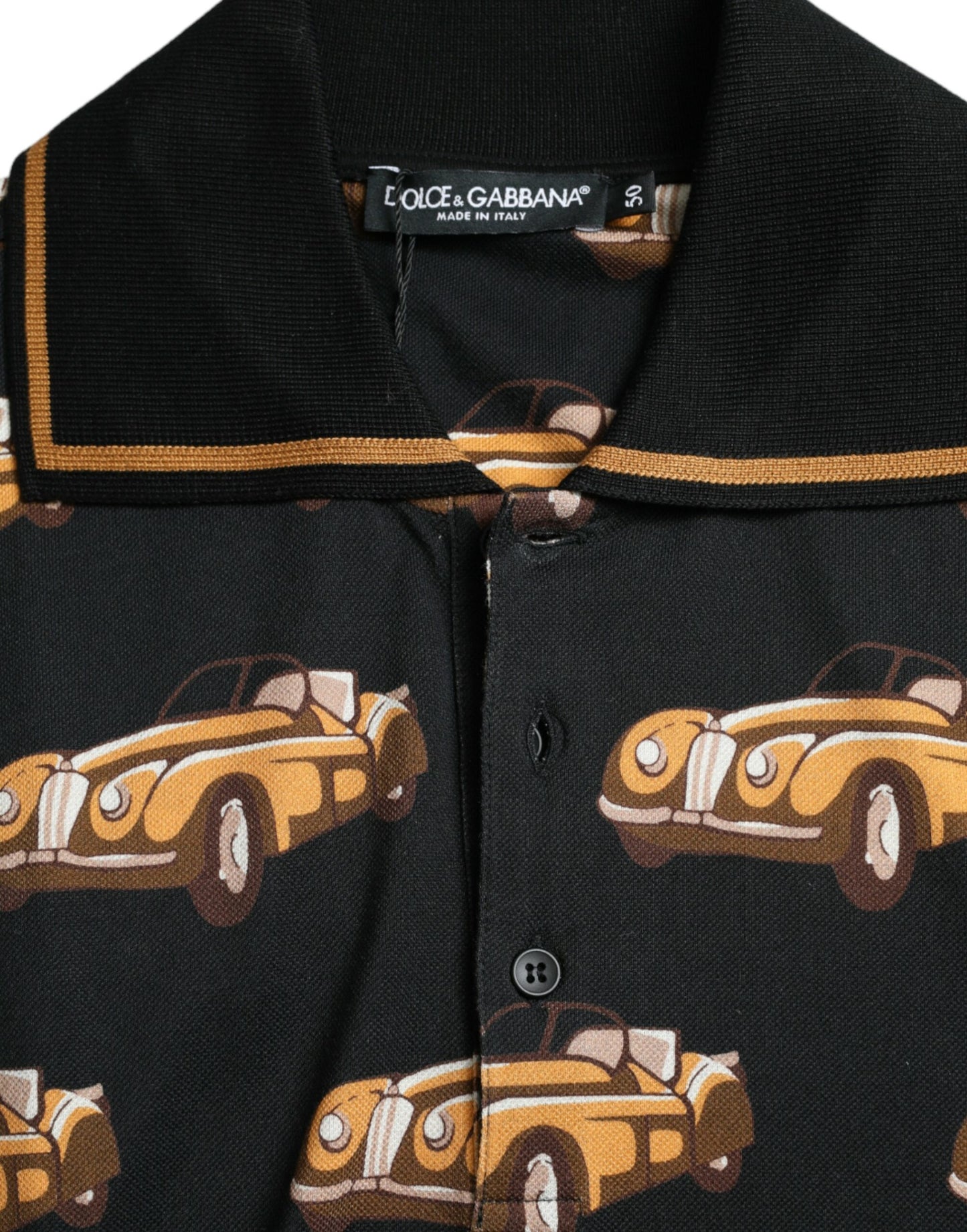 Black Car Print Short Sleeve Polo T-shirt-Dolce & Gabbana-LabelTerrace.com