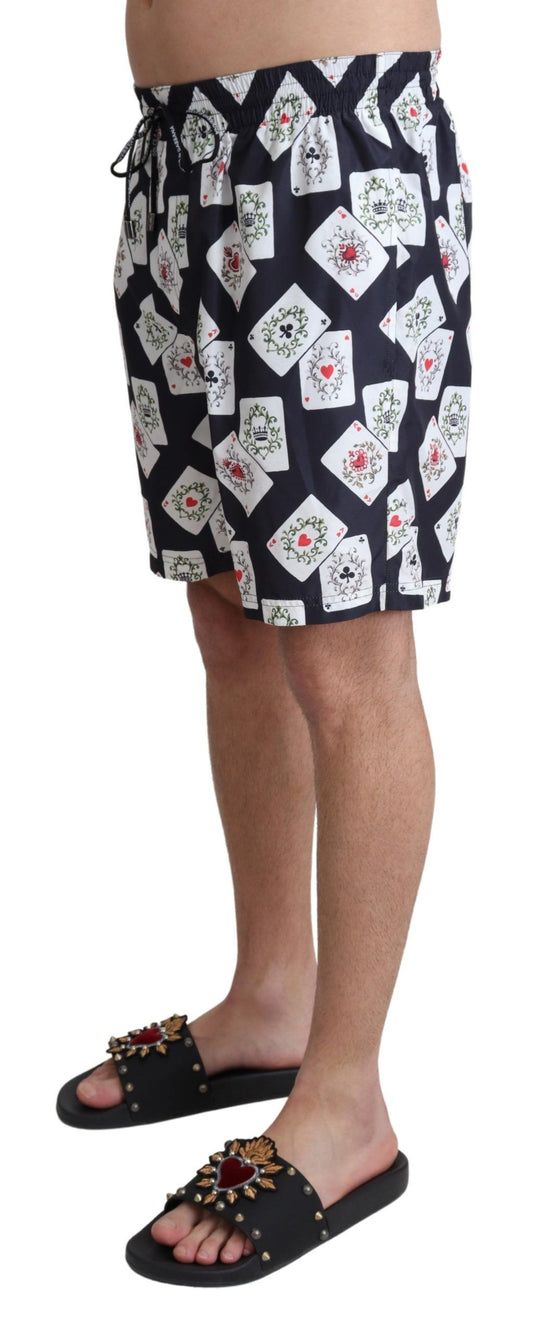 Black Card Deck Print Beachwear Swimshorts-Dolce & Gabbana-LabelTerrace.com