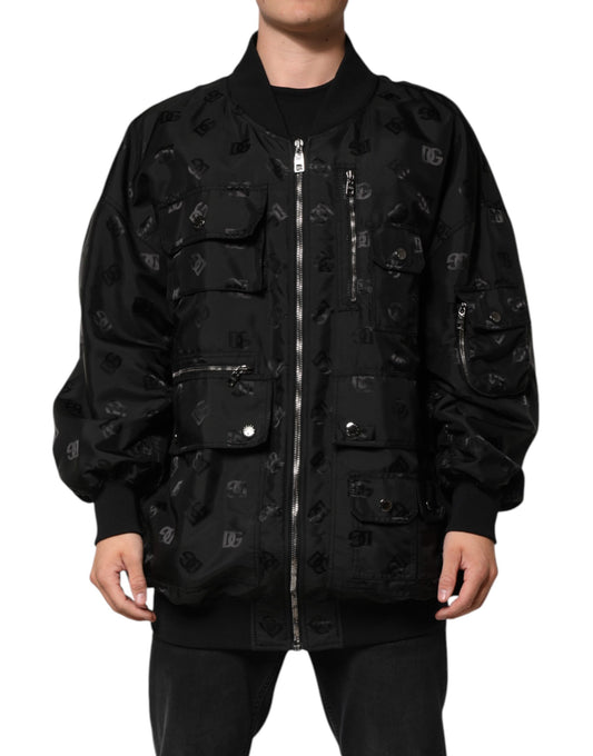 Black Cargo Windbraker Logo Mania Jacket-Dolce & Gabbana-LabelTerrace.com