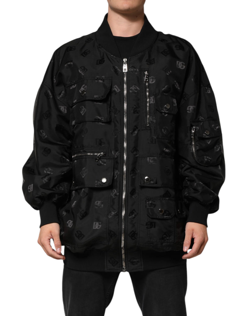 Black Cargo Windbraker Logo Mania Jacket-Dolce & Gabbana-LabelTerrace.com