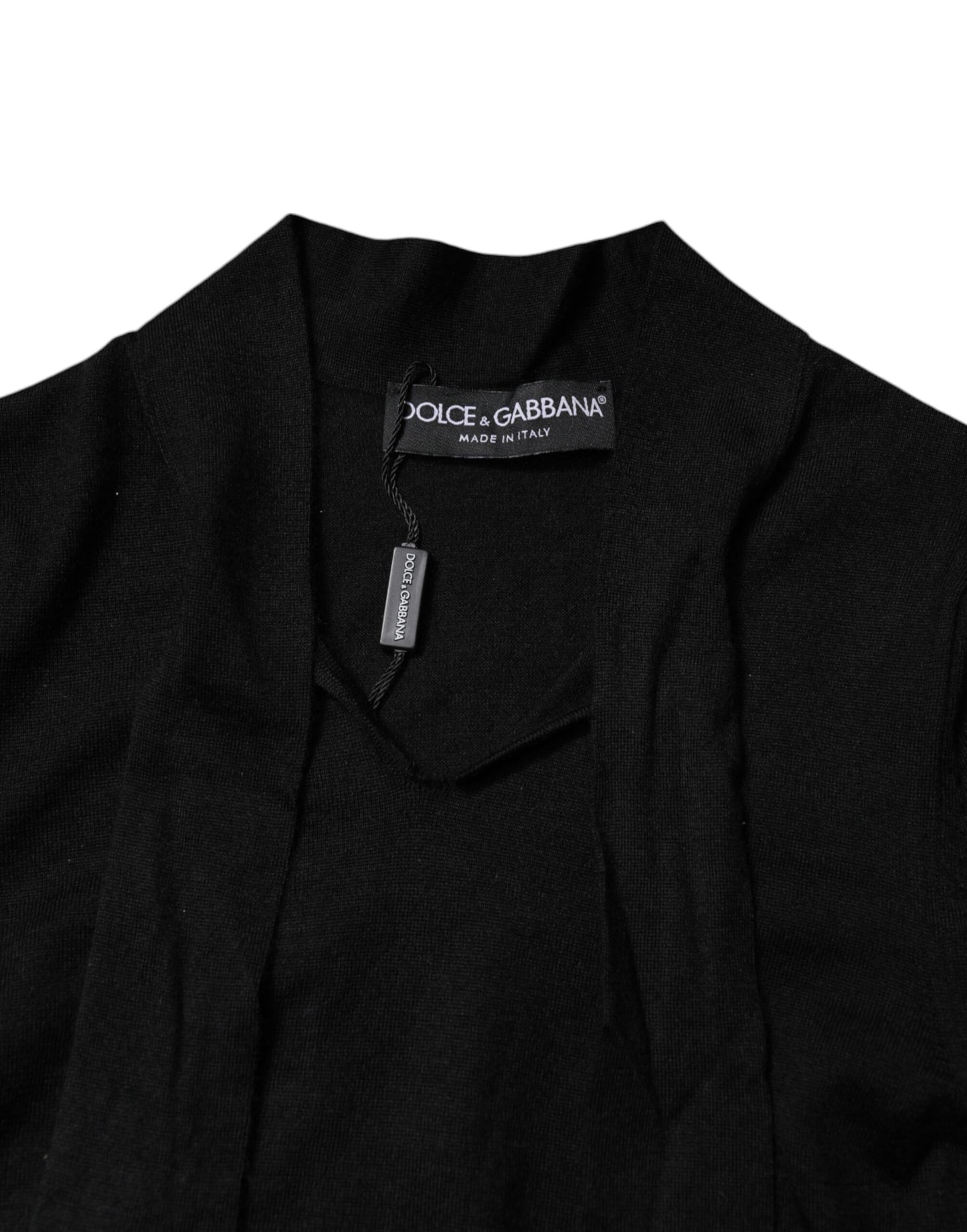 Black Cashmere Ascot Collar Long Sleeve Top-Dolce & Gabbana-LabelTerrace.com