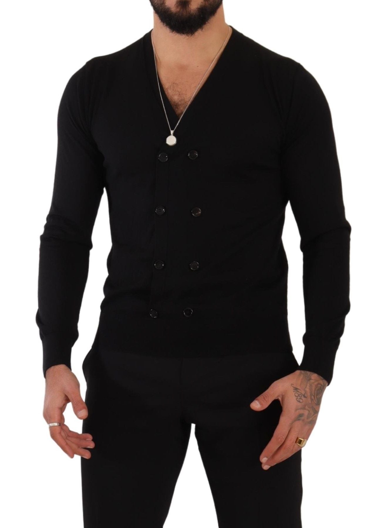 Black Cashmere Button Down Cardigan Sweater-Dolce & Gabbana-LabelTerrace.com