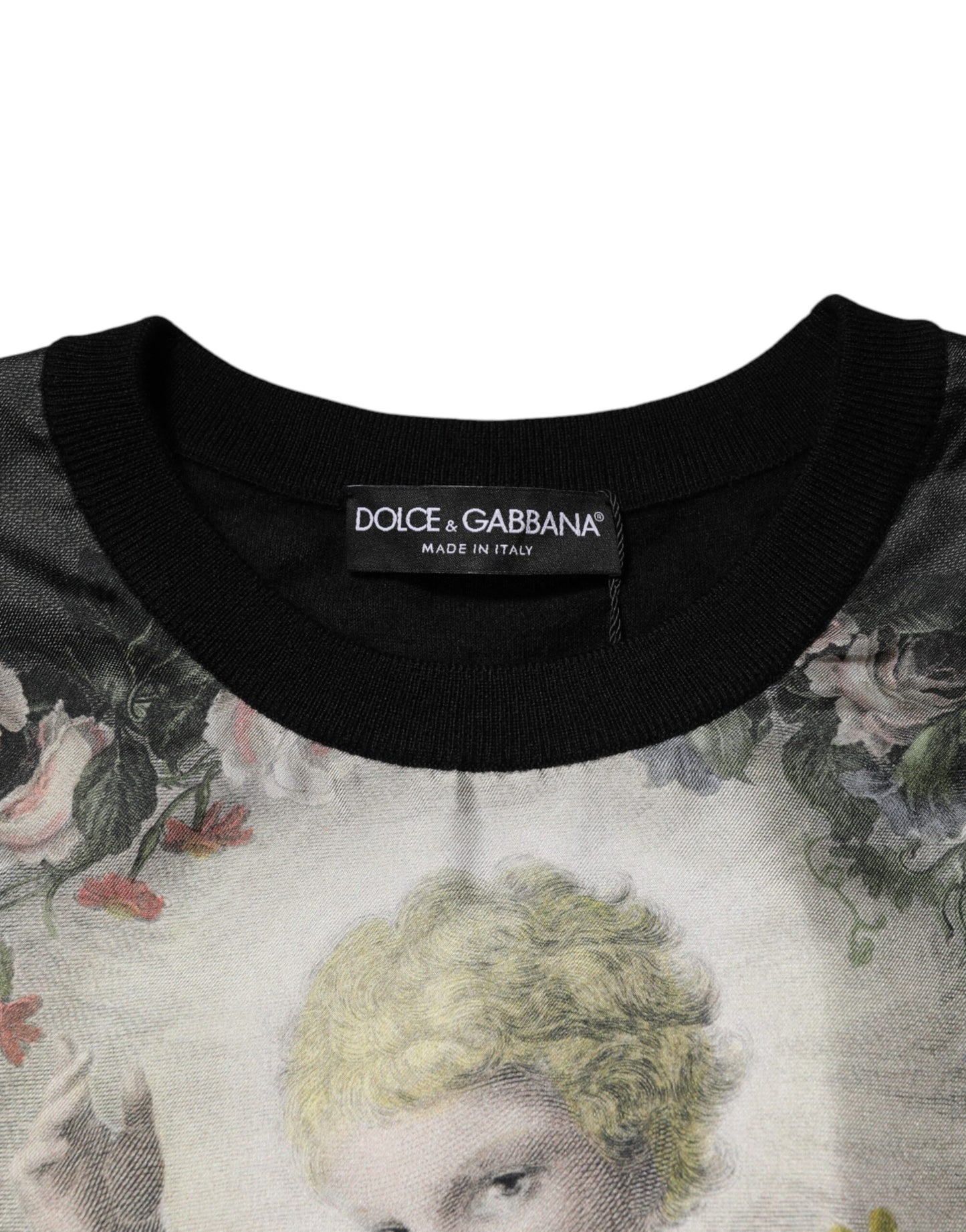Black Cashmere Cherub Print Baroque Sweater-Dolce & Gabbana-LabelTerrace.com