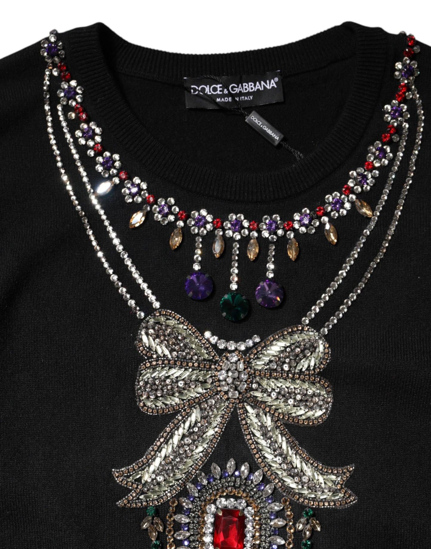 Black Cashmere Crystal Embellished Sweater-Dolce & Gabbana-LabelTerrace.com