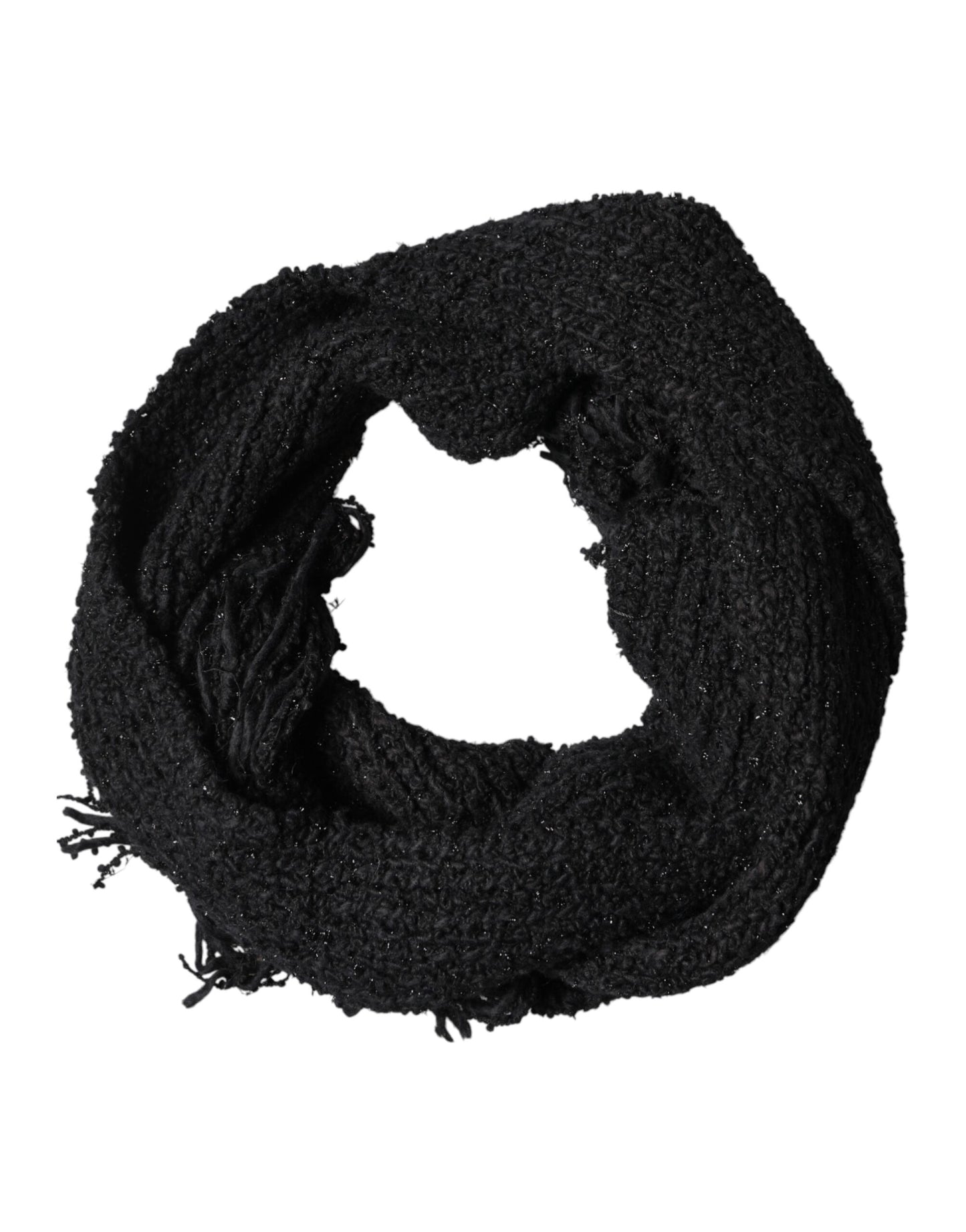 Black Cashmere Knit Shawl Fringes Scarf