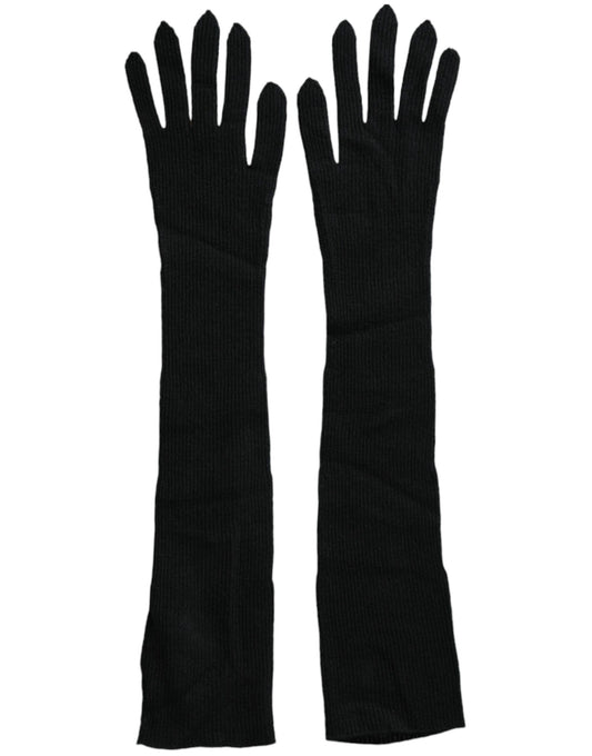 Black Cashmere Knitted Elbow Length Gloves-Dolce & Gabbana-LabelTerrace.com