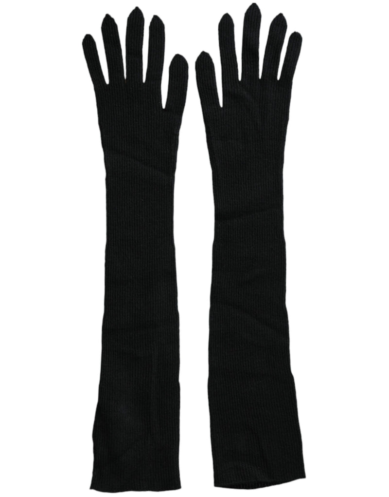 Black Cashmere Knitted Elbow Length Gloves-Dolce & Gabbana-LabelTerrace.com