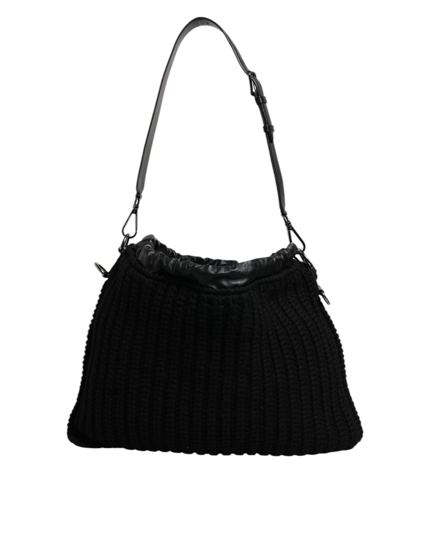 Black Cashmere Knitted Leather Shoulder Bag-Dolce & Gabbana-LabelTerrace.com