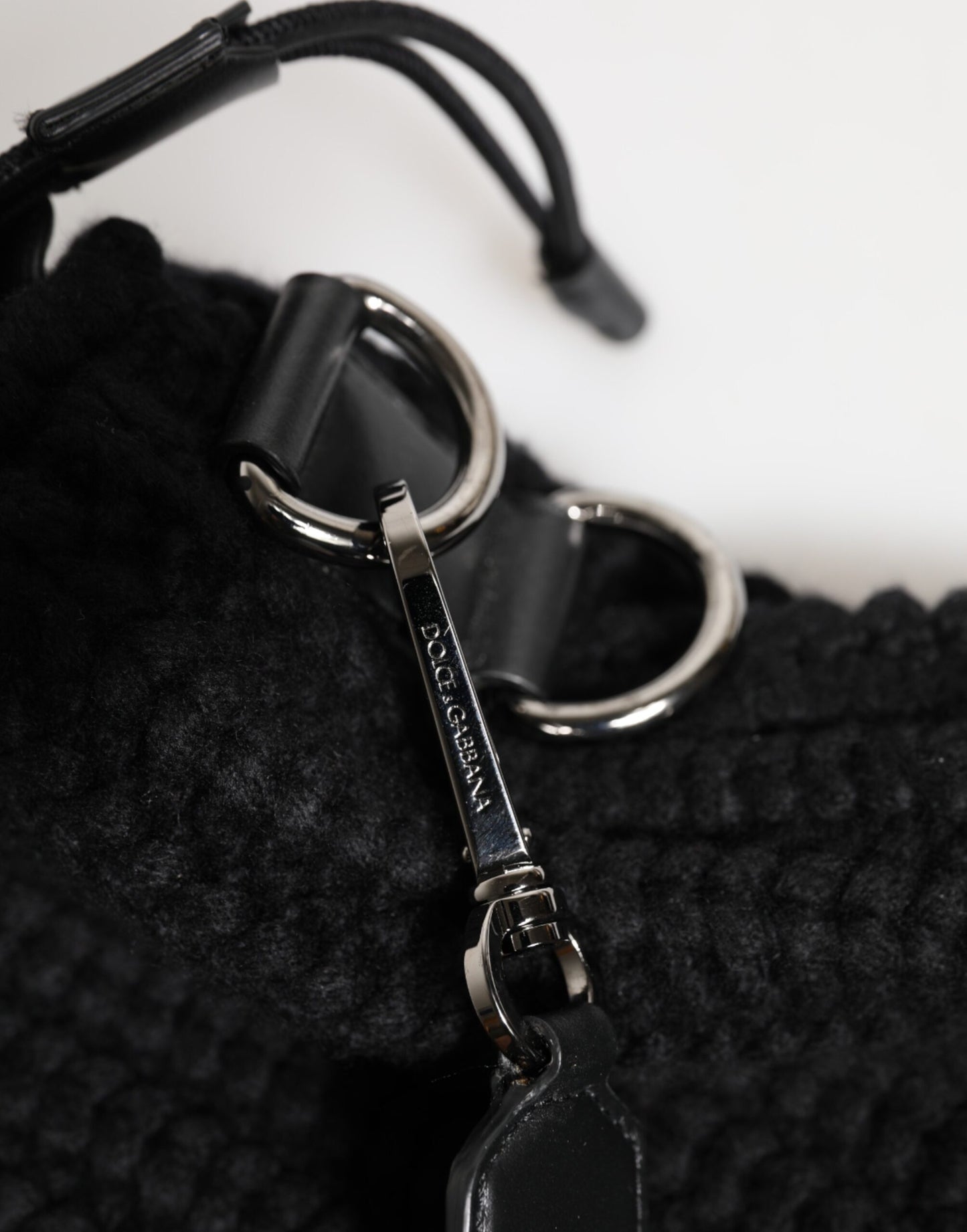 Black Cashmere Knitted Leather Shoulder Women Borse Bag-Dolce & Gabbana-LabelTerrace.com