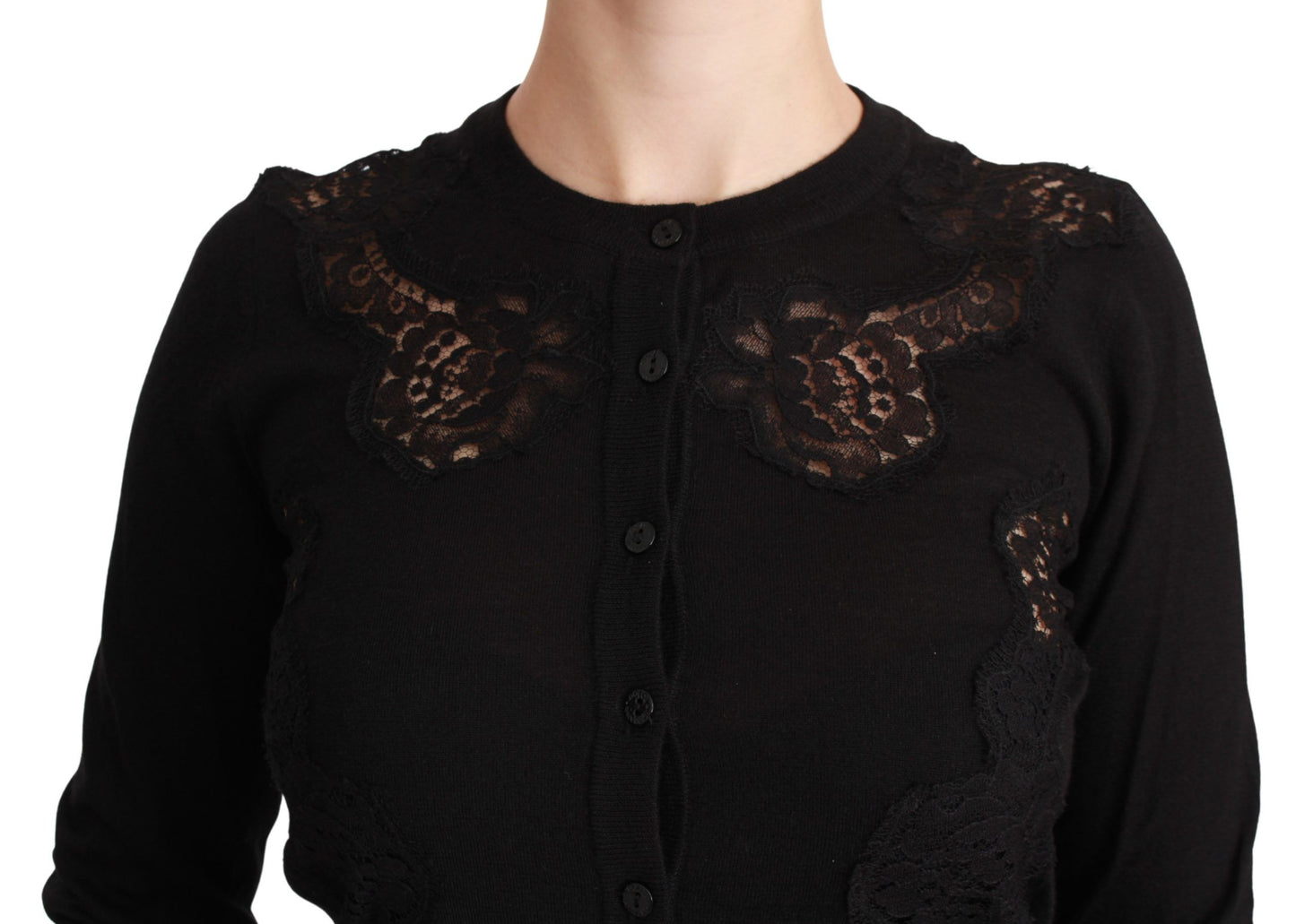 Black Cashmere Lace Cardigan Sweater-Dolce & Gabbana-LabelTerrace.com