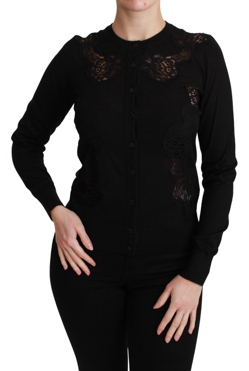 Black Cashmere Lace Cardigan Sweater-Dolce & Gabbana-LabelTerrace.com