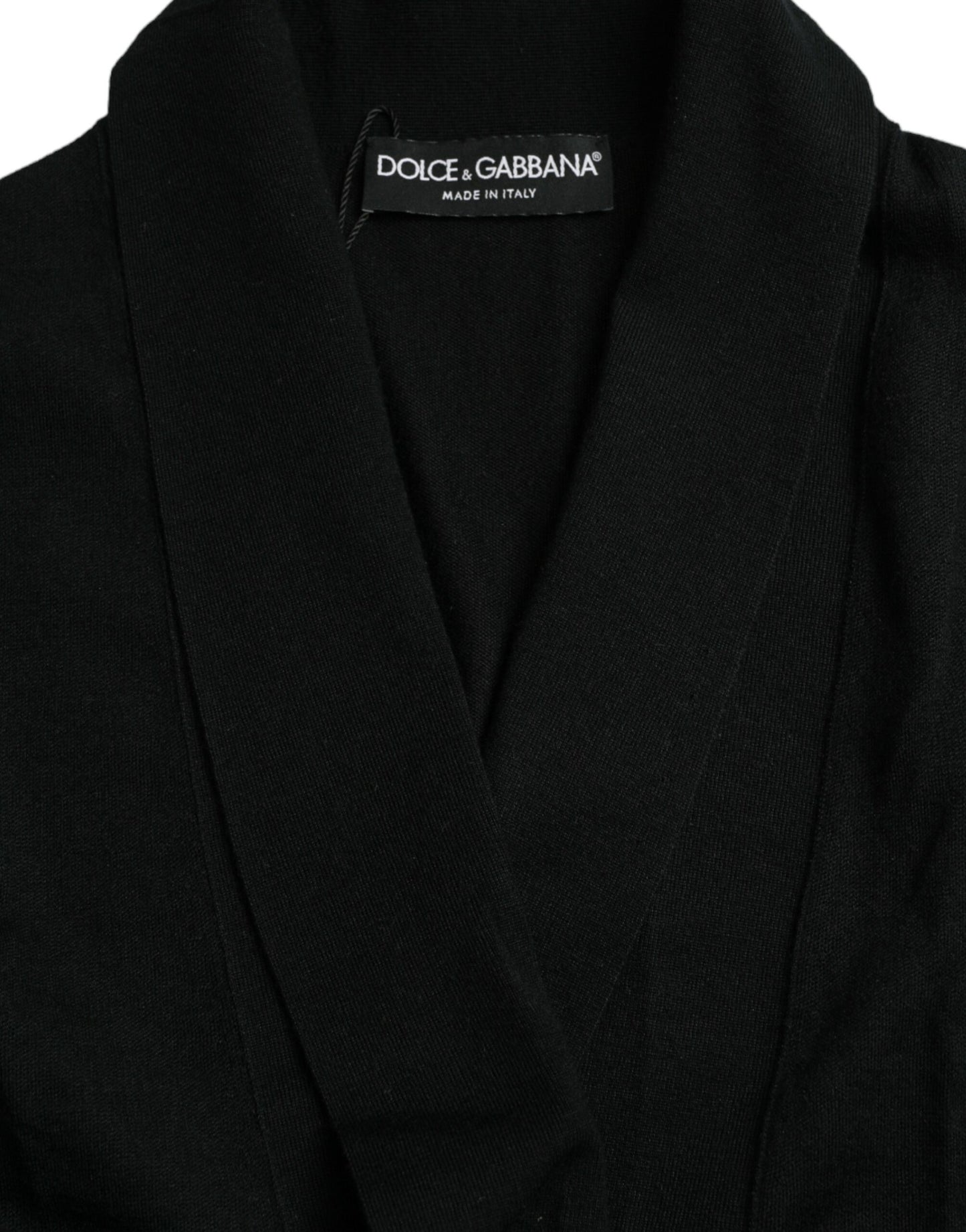 Black Cashmere Long Sleeves Belted Wrap Robe-Dolce & Gabbana-LabelTerrace.com