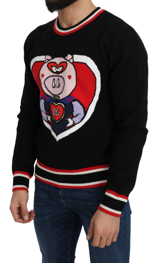 Black Cashmere Pig of the Year Pullover Sweater-Dolce & Gabbana-LabelTerrace.com