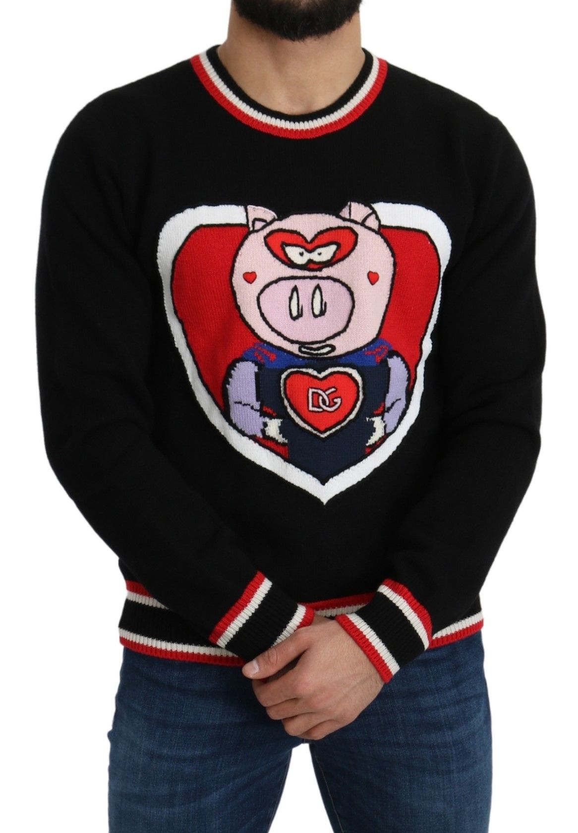 Black Cashmere Pig of the Year Pullover Sweater-Dolce & Gabbana-LabelTerrace.com