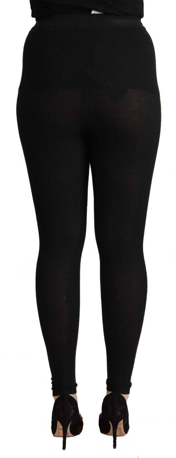 Black Cashmere Stretch Waist Tights Pants-Dolce & Gabbana-LabelTerrace.com