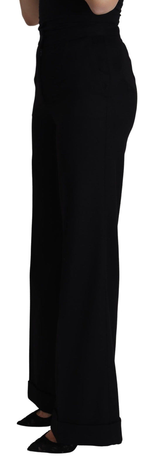 Black Cashmere Wide Leg Women Trouser Pants-Dolce & Gabbana-LabelTerrace.com