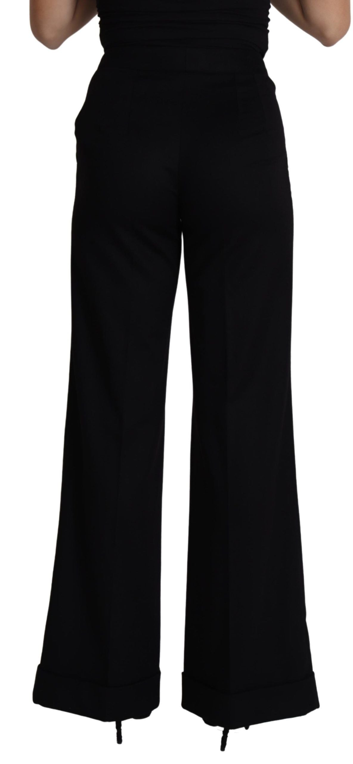 Black Cashmere Wide Leg Women Trouser Pants-Dolce & Gabbana-LabelTerrace.com