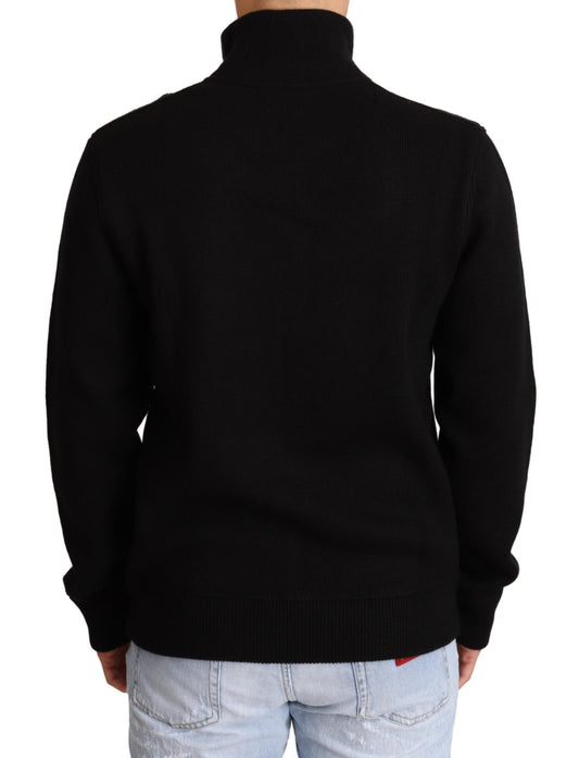 Black Cashmere Zipper Mens Sweater-Dolce & Gabbana-LabelTerrace.com