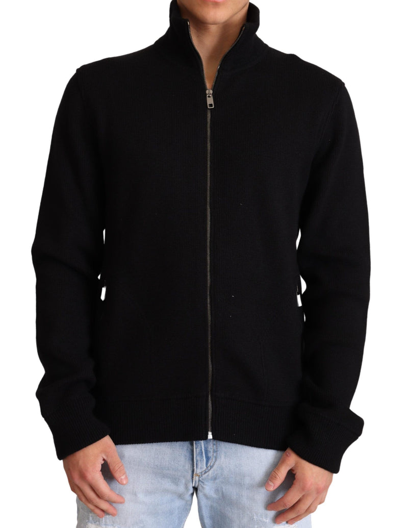 Black Cashmere Zipper Mens Sweater-Dolce & Gabbana-LabelTerrace.com