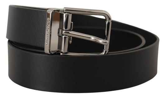 Black Casual Calf Leather Logo Metal Buckle Belt-Dolce & Gabbana-LabelTerrace.com
