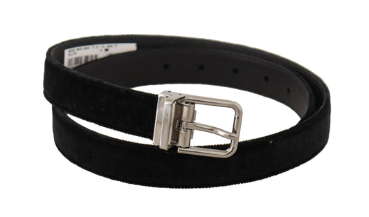Black Casual Velvet Silver Metal Logo Buckle Belt-Dolce & Gabbana-LabelTerrace.com