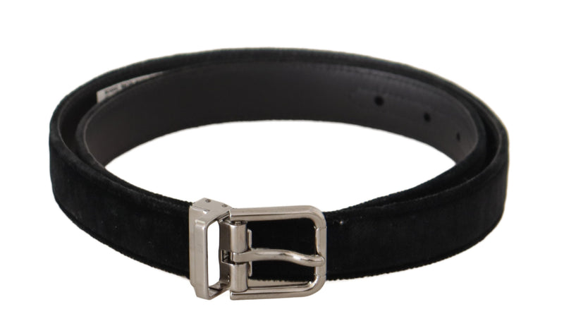 Black Casual Velvet Silver Metal Logo Buckle Belt-Dolce & Gabbana-LabelTerrace.com