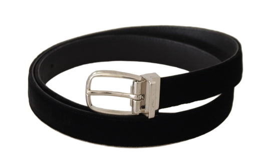 Black Casual Velvet Silver Tone Metal Buckle Belt-Dolce & Gabbana-LabelTerrace.com