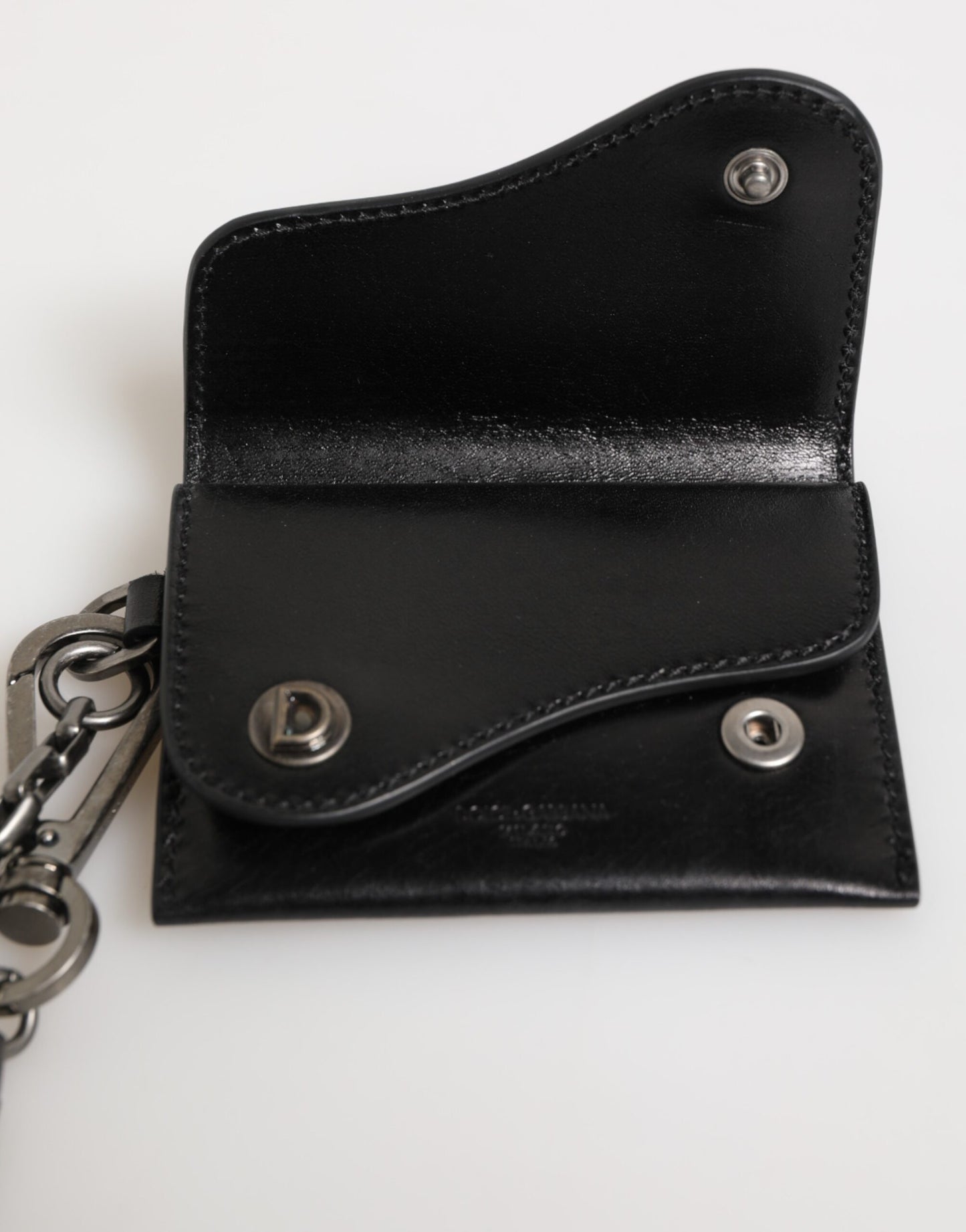 Black Cavallo Leather Wallet Chain Snap Bifold Card Holder-Dolce & Gabbana-LabelTerrace.com