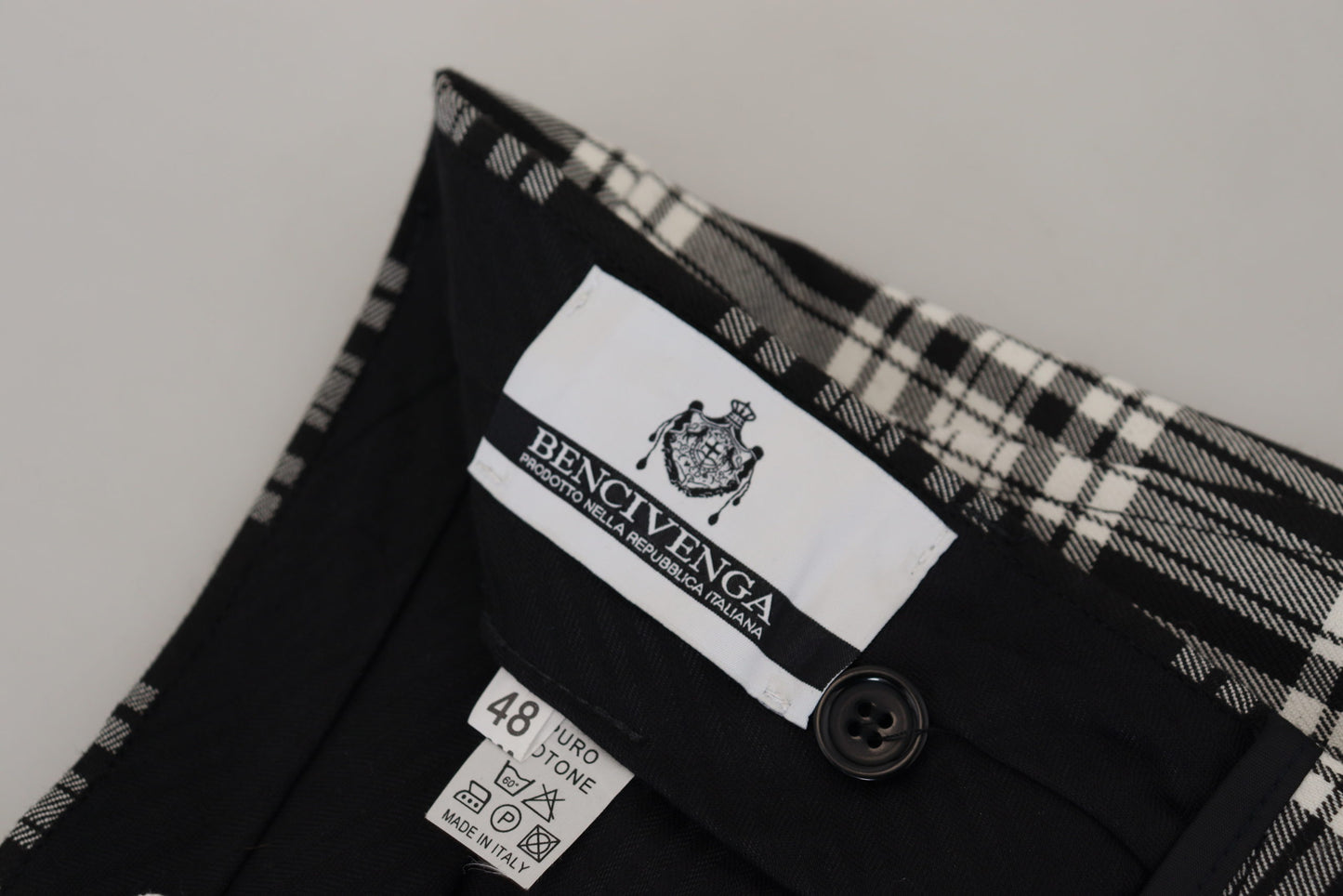 Black Checkered Cotton Men Casual Pants-BENCIVENGA-LabelTerrace.com