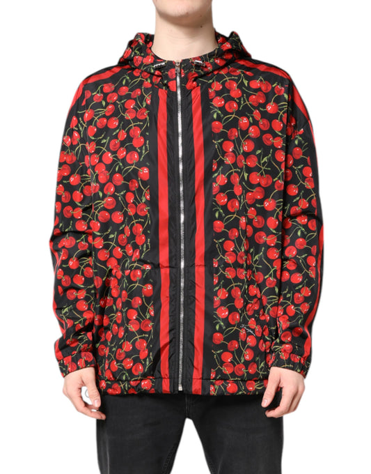Black Cherry Print Hooded Windbreaker Jacket-Dolce & Gabbana-LabelTerrace.com
