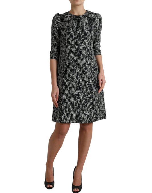 Black Chevron Polyester Shift Mini Dress-Dolce & Gabbana-LabelTerrace.com