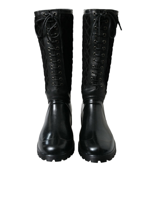 Black Chioggia Rubber Suede Rain Boots Shoes-Dolce & Gabbana-LabelTerrace.com