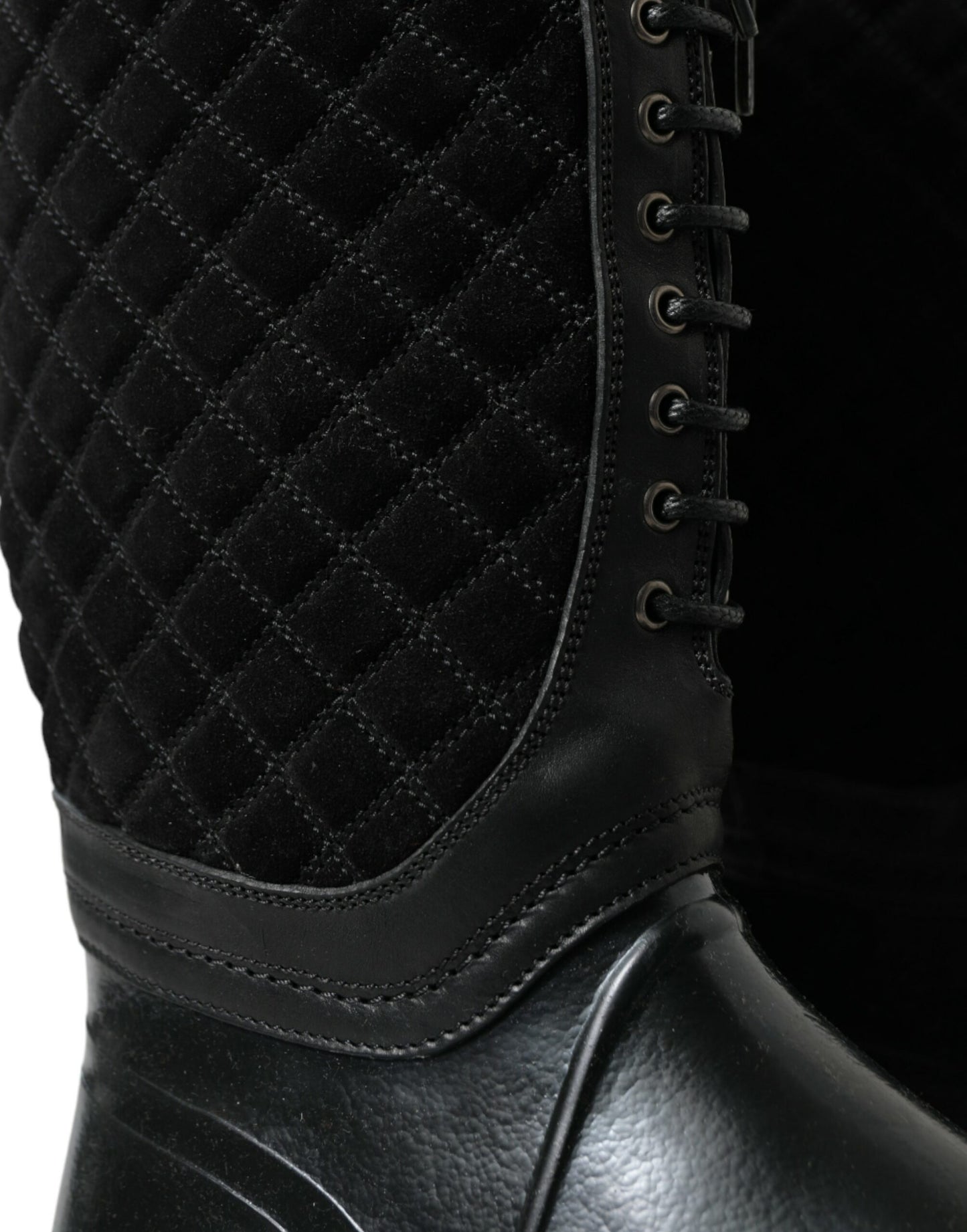 Black Chioggia Rubber Suede Rain Boots Shoes-Dolce & Gabbana-LabelTerrace.com