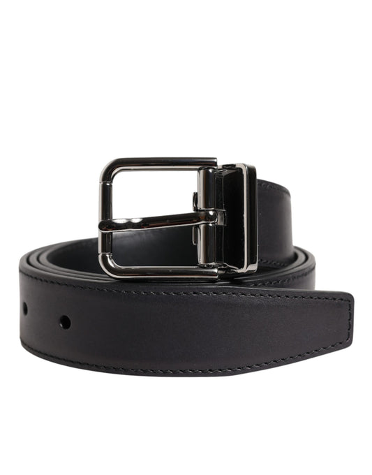 Black Classic Calf Leather Silver Buckle Belt-Dolce & Gabbana-LabelTerrace.com