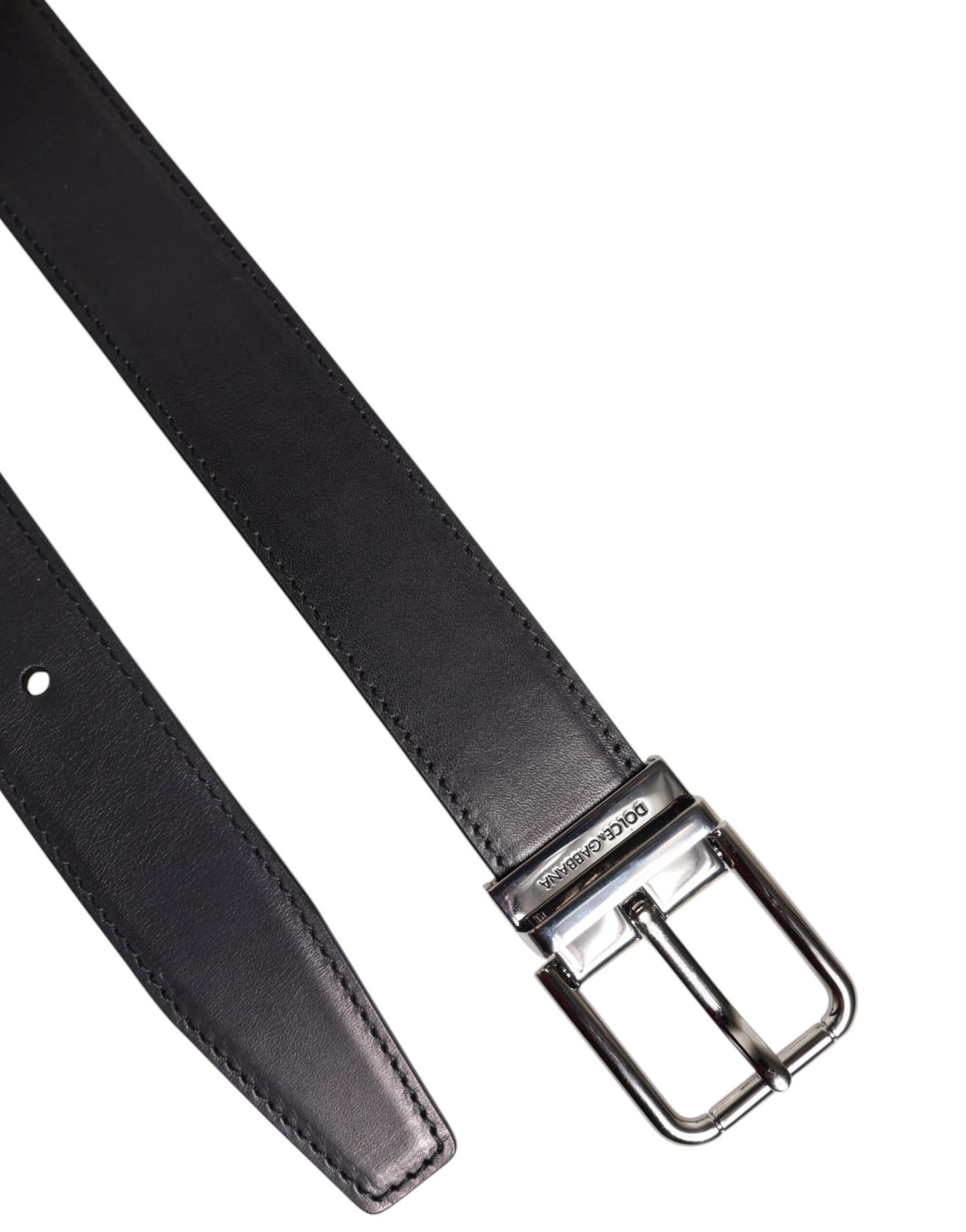 Black Classic Calf Leather Silver Buckle Belt-Dolce & Gabbana-LabelTerrace.com