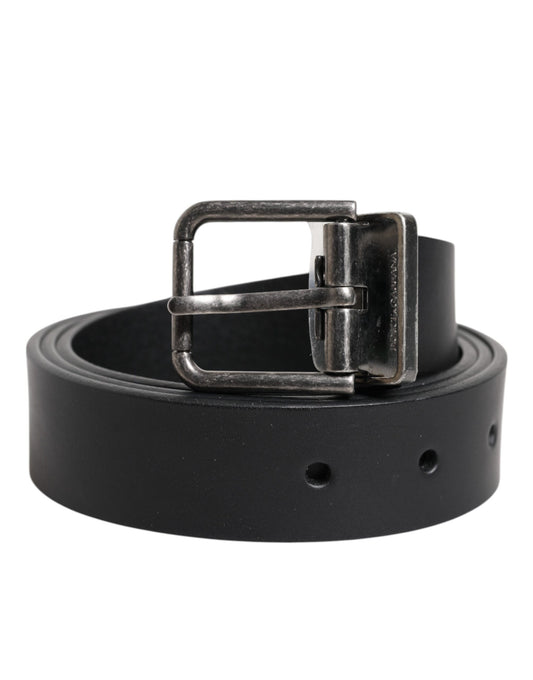 Black Classic Leather Metal Buckle Belt-Dolce & Gabbana-LabelTerrace.com