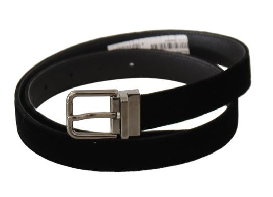 Black Classic Velvet Logo Engraved Metal Buckle Belt-Dolce & Gabbana-LabelTerrace.com