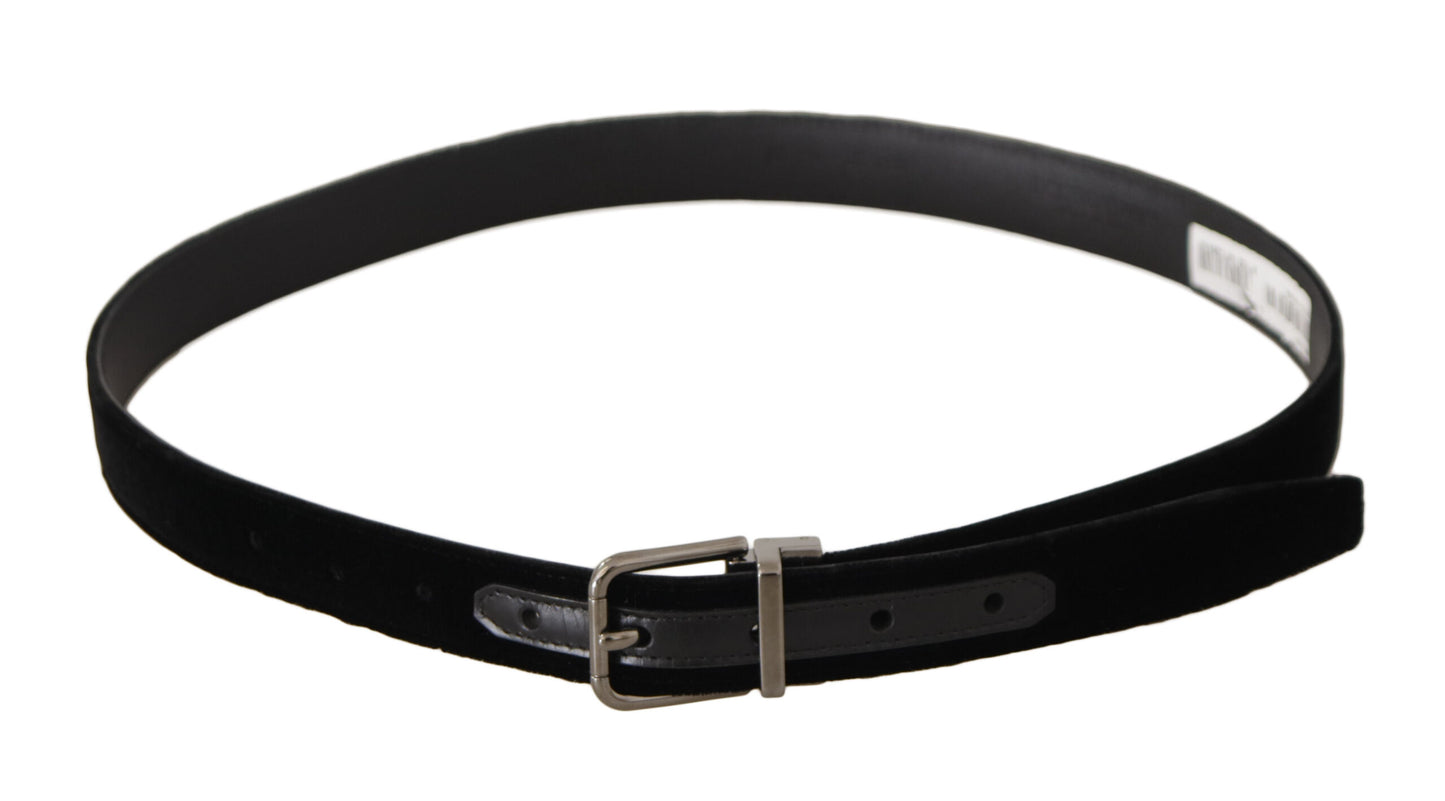 Black Classic Velvet Logo Engraved Metal Buckle Belt-Dolce & Gabbana-LabelTerrace.com
