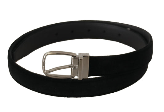 Black Classic Velvet Silver Tone Metal Buckle Belt-Dolce & Gabbana-LabelTerrace.com