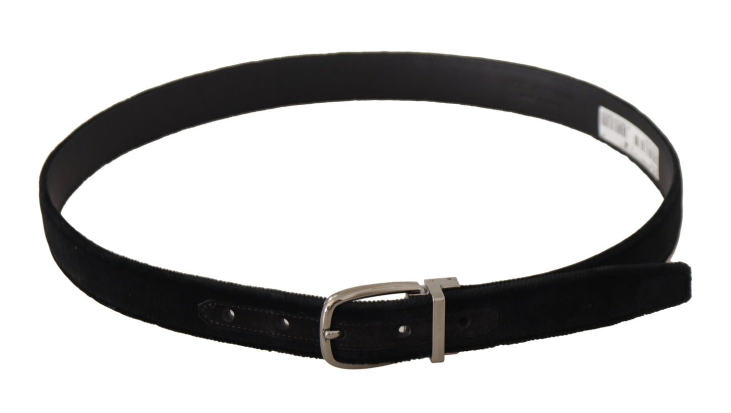 Black Classic Velvet Silver Tone Metal Buckle Belt-Dolce & Gabbana-LabelTerrace.com