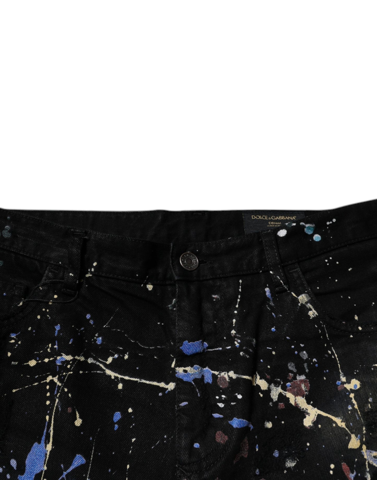 Black Color Splash Cotton Skinny Denim Jeans-Dolce & Gabbana-LabelTerrace.com