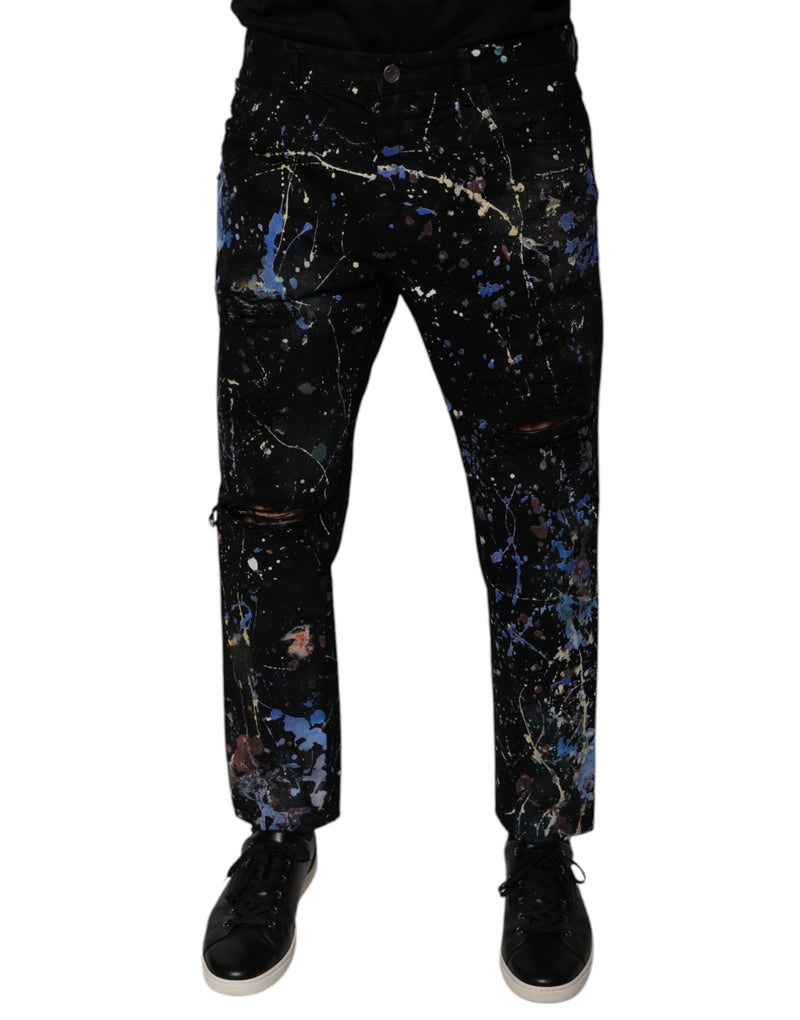 Black Color Splash Cotton Skinny Denim Jeans-Dolce & Gabbana-LabelTerrace.com