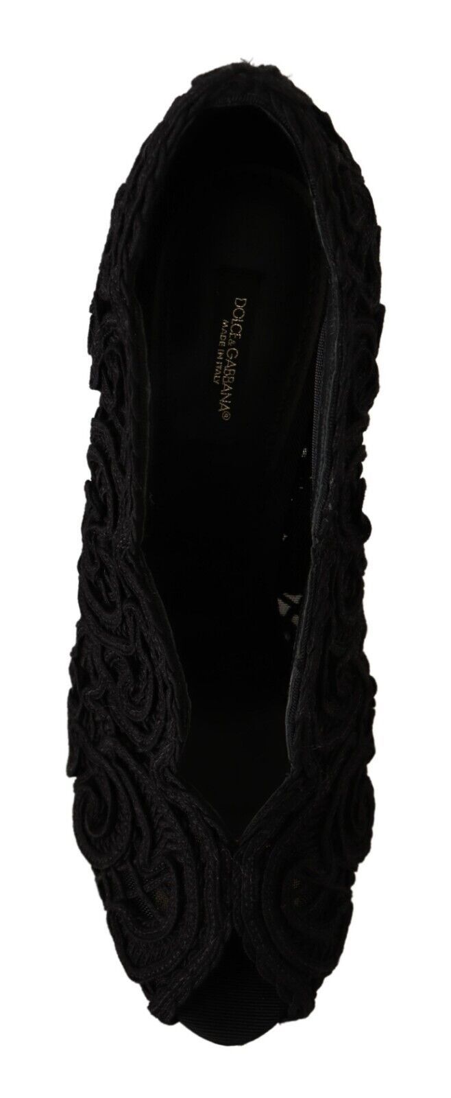 Black Cordonetto Ricamo Pump Open Toe Shoes-Dolce & Gabbana-LabelTerrace.com