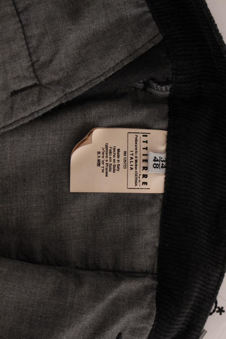 Black Corduroy Cotton Straight Fit Pants-GF Ferre-LabelTerrace.com