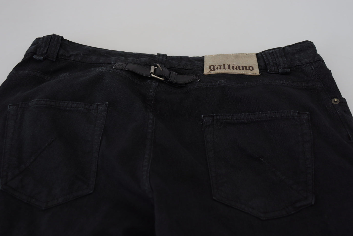 Black Cotton Back Buckle Casual Denim Jeans-John Galliano-LabelTerrace.com