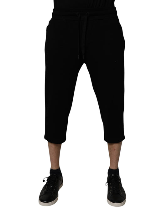 Black Cotton Blend Cropped Sweatpants Pants-Dolce & Gabbana-LabelTerrace.com