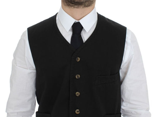 Black Cotton Blend Dress Vest Gilet-Dolce & Gabbana-LabelTerrace.com
